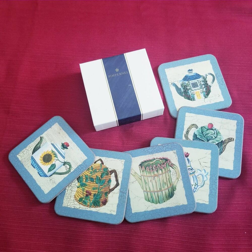 Pimpernel Tea Coasters Set, Floral Teapot Design, Made in England